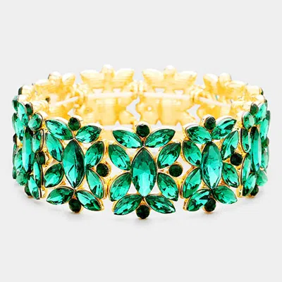 Fashnzfab Marquise Floral Oval Crystal Cluster Stretch Evening Bracelet Emerald In Gold