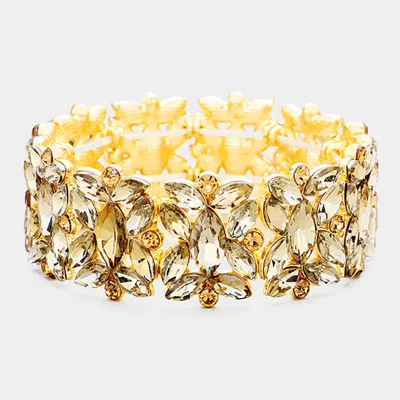 Fashnzfab Marquise Floral Oval Crystal Cluster Stretch Evening Bracelet In Gold