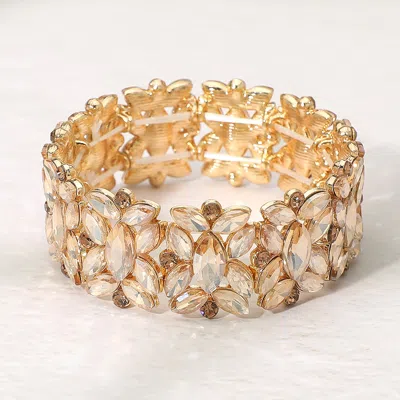 Fashnzfab Marquise Floral Oval Crystal Cluster Stretch Evening Bracelet In Gold
