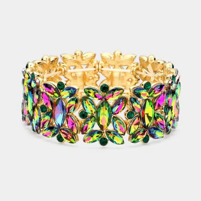 Fashnzfab Marquise Floral Oval Crystal Cluster Stretch Evening Bracelet In Green