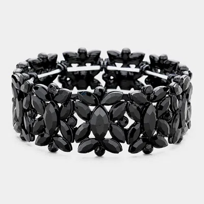 Fashnzfab Marquise Floral Oval Crystal Cluster Stretch Evening Bracelet Jet Black