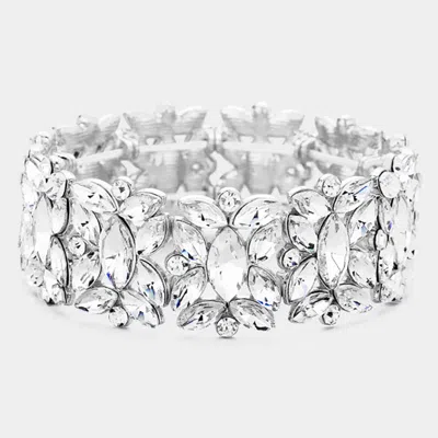 Fashnzfab Marquise Floral Oval Crystal Cluster Stretch Evening Bracelet In Metallic