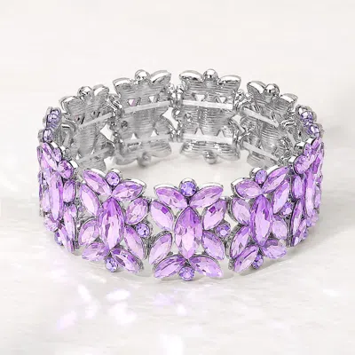 Fashnzfab Marquise Floral Oval Crystal Cluster Stretch Evening Bracelet In Metallic