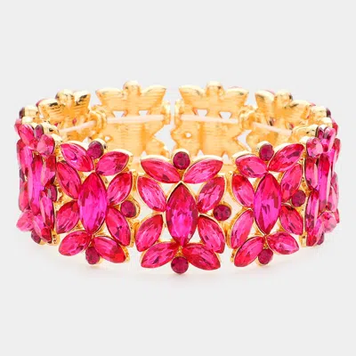 Fashnzfab Marquise Floral Oval Crystal Cluster Stretch Evening Bracelet In Pink