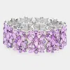 Fashnzfab Marquise Floral Oval Crystal Cluster Stretch Evening Bracelet Violet In Purple