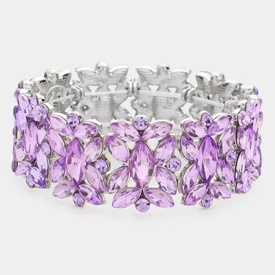 Fashnzfab Marquise Floral Oval Crystal Cluster Stretch Evening Bracelet Violet In Purple