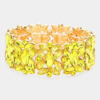 Fashnzfab Marquise Floral Oval Crystal Cluster Stretch Evening Bracelet Yellow