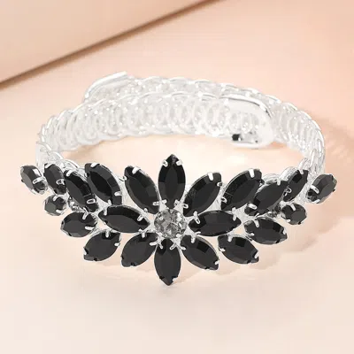 Fashnzfab Marquise Floral Stone Cluster Adjustable Evening Bracelet In Black