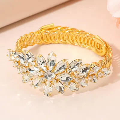 Fashnzfab Marquise Floral Stone Cluster Adjustable Evening Bracelet In Silver