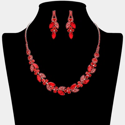 Fashnzfab Marquise Floral Stone Link Rhinestone Pave Necklace In Red