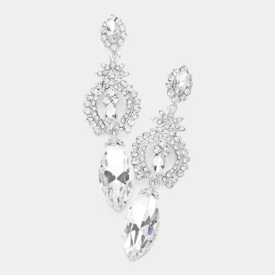 Fashnzfab Marquise Glass Crystal Dangle Evening Earrings In Silver