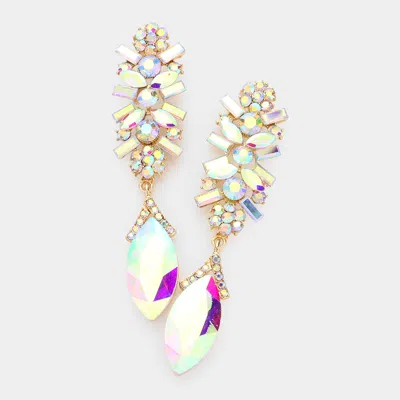 Fashnzfab Marquise Glass Crystal Drop Evening Earrings - Ab, Gold In Multi