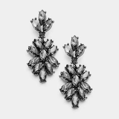 Fashnzfab Marquise Glass Crystal Oval Cluster Vine Evening Earrings - Black, Black Diamond