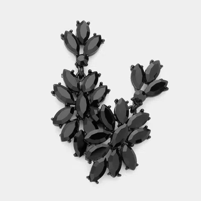 Fashnzfab Marquise Glass Crystal Oval Cluster Vine Evening Earrings In Black
