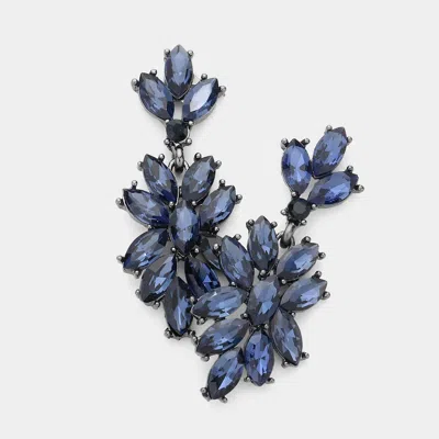 Fashnzfab Marquise Glass Crystal Oval Cluster Vine Evening Earrings In Blue