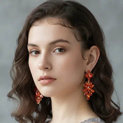 Fashnzfab Marquise Glass Crystal Oval Cluster Vine Evening Earrings In Gold