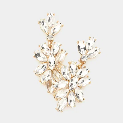 Fashnzfab Marquise Glass Crystal Oval Cluster Vine Evening Earrings In Silver