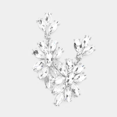 Fashnzfab Marquise Glass Crystal Oval Cluster Vine Evening Earrings In Silver