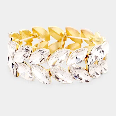 Fashnzfab Marquise Glass Crystal Stretch Evening Bracelet Clear, Gold In Silver
