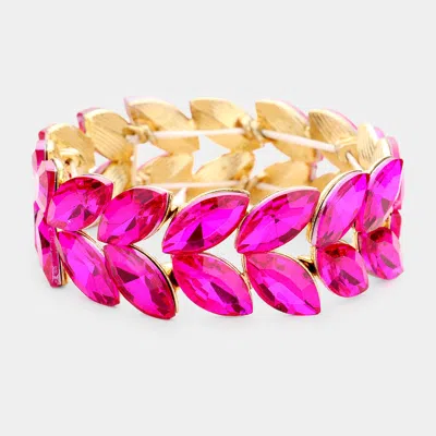 Fashnzfab Marquise Glass Crystal Stretch Evening Bracelet Fuchsia, Gold In Multi