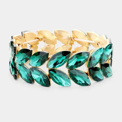 Fashnzfab Marquise Glass Crystal Stretch Evening Bracelet Gold, Green