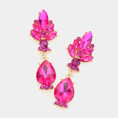 Fashnzfab Marquise Glass Crystal Teardrop Dangle Evening Earrings In Pink
