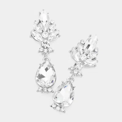 Fashnzfab Marquise Glass Crystal Teardrop Dangle Evening Earrings In Silver