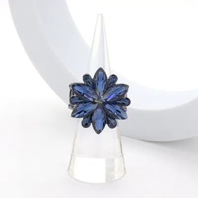 Fashnzfab Marquise Glass Stone Cluster Flower Stretch Ring In Blue