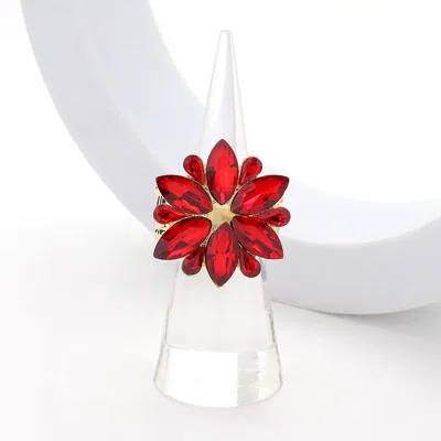 Fashnzfab Marquise Glass Stone Cluster Flower Stretch Ring In Red
