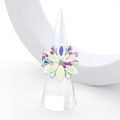 Fashnzfab Marquise Glass Stone Cluster Flower Stretch Ring In Silver