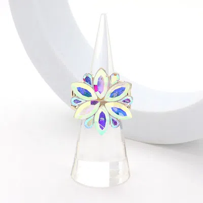Fashnzfab Marquise Glass Stone Cluster Flower Stretch Ring In Silver