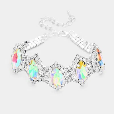 Fashnzfab Marquise Glass Stone Cluster Link Rhinestone Pave Evening Bracelet Ab, Silver In Multi