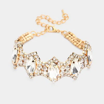 Fashnzfab Marquise Glass Stone Cluster Link Rhinestone Pave Evening Bracelet Gold