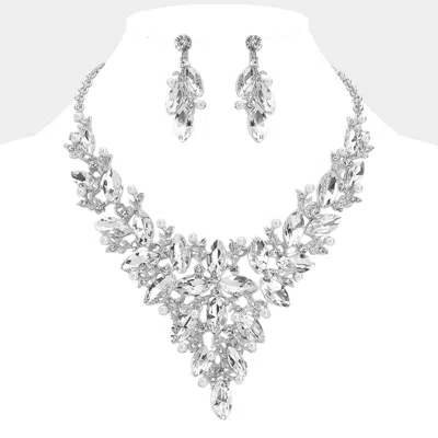 Fashnzfab Marquise Glass Stone Cluster Pearl Embellished Vine Evening Necklace In Metallic