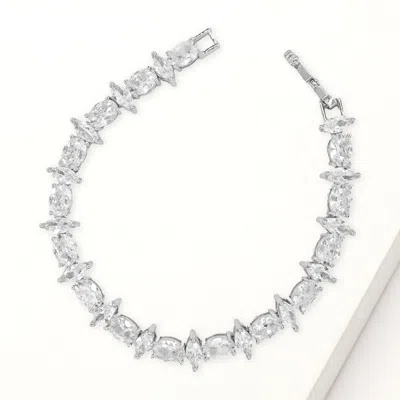 Fashnzfab Marquise Oval Cut Cz Stone Tennis Bracelet In Silver