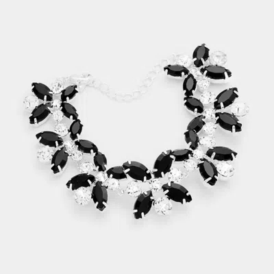 Fashnzfab Marquise Pave Flower Link Evening Bracelet In Black