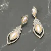 Fashnzfab Marquise Pearl Point Rhinestone Paved Dangle Evening Earrings - Clear, Gold In Gold