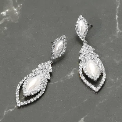 Fashnzfab Marquise Pearl Point Rhinestone Paved Dangle Evening Earrings In Multi