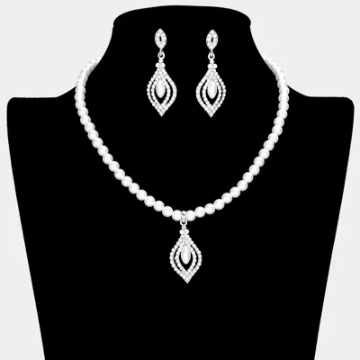 Fashnzfab Marquise Pearl Pointed Pendant Necklace In Metallic