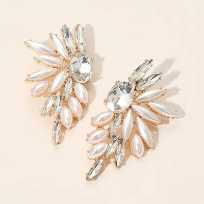 Fashnzfab Marquise Pearl Stone Cluster Embellished Wing Fan Earrings In Gold