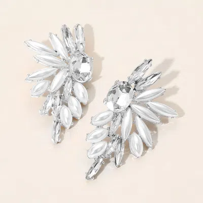 Fashnzfab Marquise Pearl Stone Cluster Embellished Wing Fan Earrings In Multi