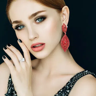Fashnzfab Marquise Rhinestone Clip On Earrings In Red