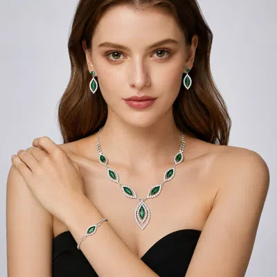 Fashnzfab Marquise Rhinestone Necklace Jewelry Set In Green