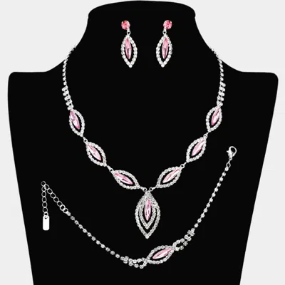 Fashnzfab Marquise Rhinestone Necklace Jewelry Set In Metallic
