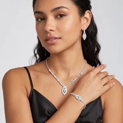 Fashnzfab Marquise Rhinestone Necklace Jewelry Set In Metallic