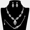 Fashnzfab Marquise Rhinestone Necklace Jewelry Set In Silver