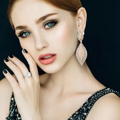 Fashnzfab Marquise Rhinestone Pearl Embellished Clip On Earrings In Multi