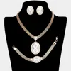 Fashnzfab Marquise Rhinestone Trim Oval Dangle Necklace Jewelry Set In Gold