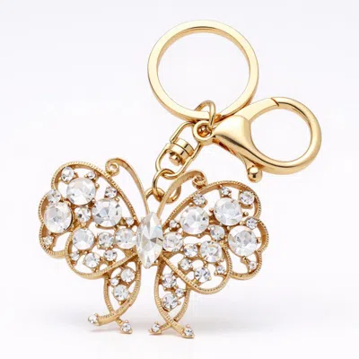 Fashnzfab Marquise Round Crystal Butterfly Keychain / Bag Charm In Gold