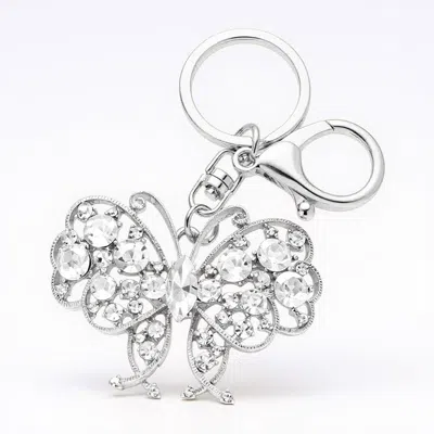 Fashnzfab Marquise Round Crystal Butterfly Keychain / Bag Charm In Metallic